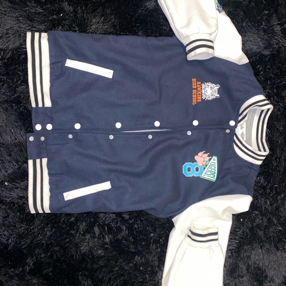 Justice Navy and White Varsity Jacket
